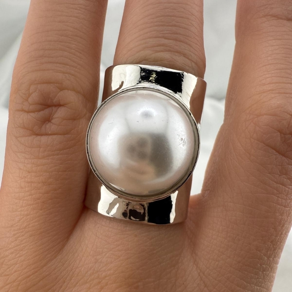 Zara Silver Pearl Statement Ring - Picture 5 of 6